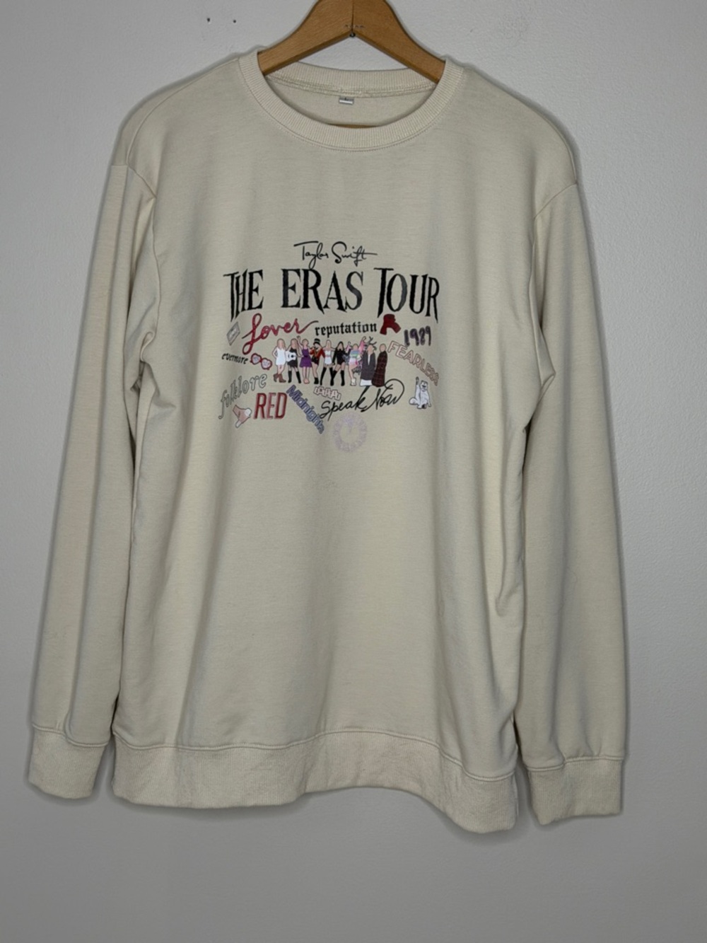 Taylor Swift Cream 'The Eras Tour' Crewneck with Multicolor Graphic